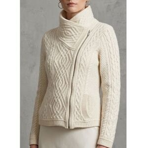 Aran Crafts 100% Merino Wool Chunky Knit Zip Sweater Jacket